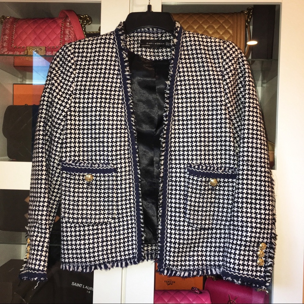 Blue and white tweed jacket